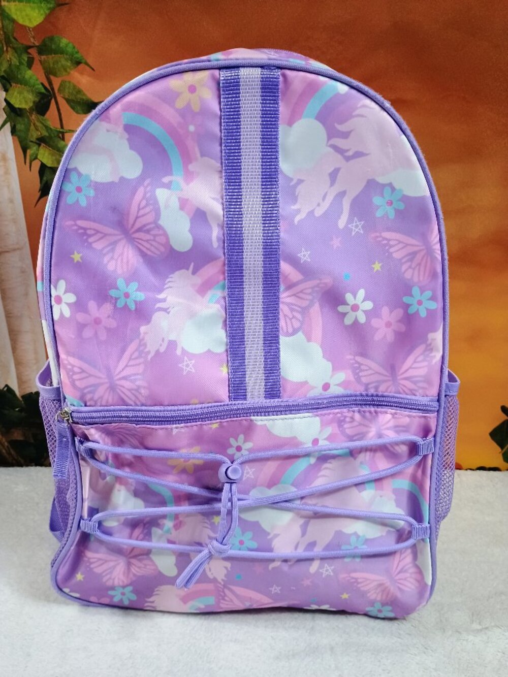 VGUC Kids Inmocean Purple Unicorn Rainbow Bungee School Backpack Daypack Bag